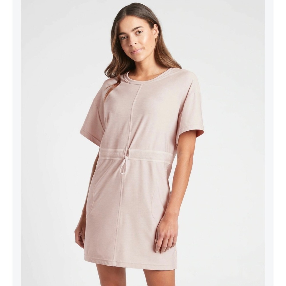 Athleta Studio to Street Drawstring Waist Pocket Dress Pink Small